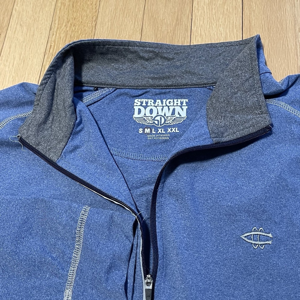 Straight Down Golf Mens Performance Blue‎ 1/4 emblem Quarter-Zip Long-sleeve XL